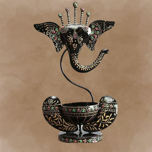 Handcrafted Ganesha tea light candle holder with intricate detailing, perfect for pooja décor, Diwali & Navarathri gifting, and spiritual home accents