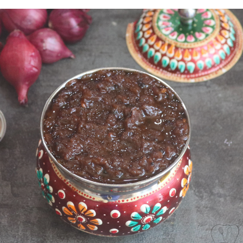 Authentic South Indian onion thokku in a sealed glass jar – 200g spicy ready-to-eat paste
