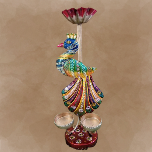 Peacock-shaped tea light candle holder for Indian festivals