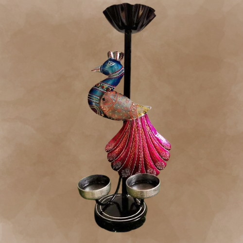 Return gift candle holder with peacock design