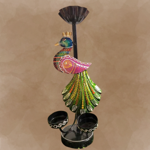 Return gift candle holder with peacock design