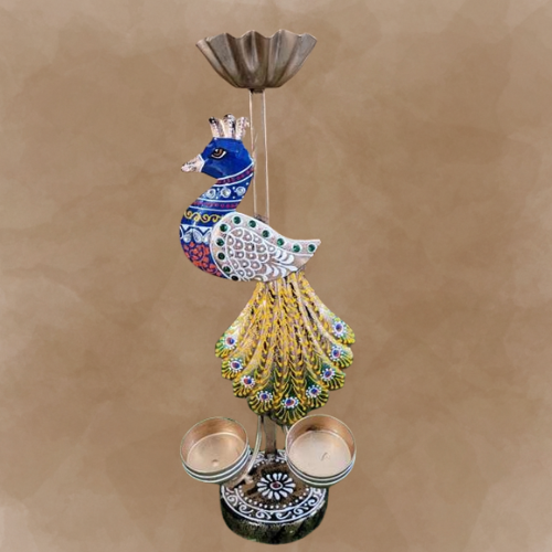 Return gift candle holder with peacock design