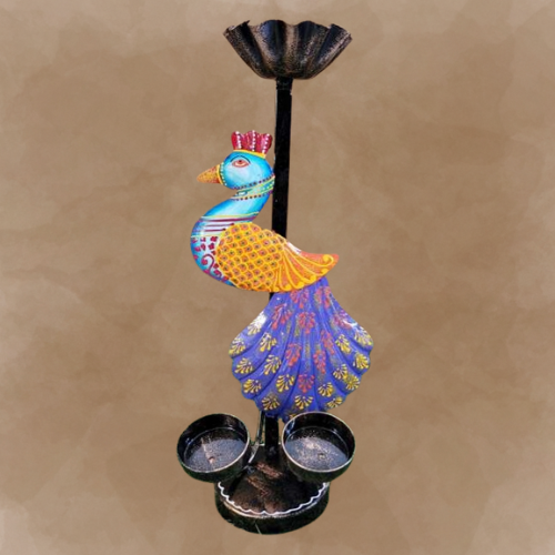 Peacock-shaped tea light candle holder for Indian festivals