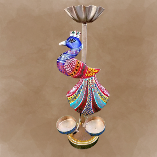Peacock-shaped tea light candle holder for Indian festivals