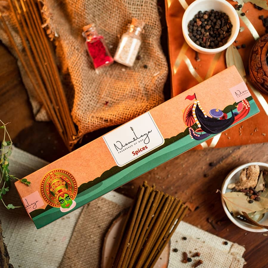 Kerala spice blend incense with a bold, warm aroma inspired by the spice-rich air of South India, crafted to boost focus and energy.